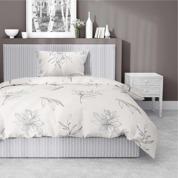 Pościel satynowa 140x200 Home Satin 80 kwiaty kremowa-1