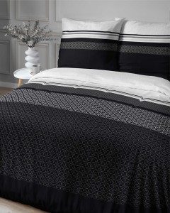 Pościel satynowa 140x200 Home Satin 80 geometryczna biała czarna-3