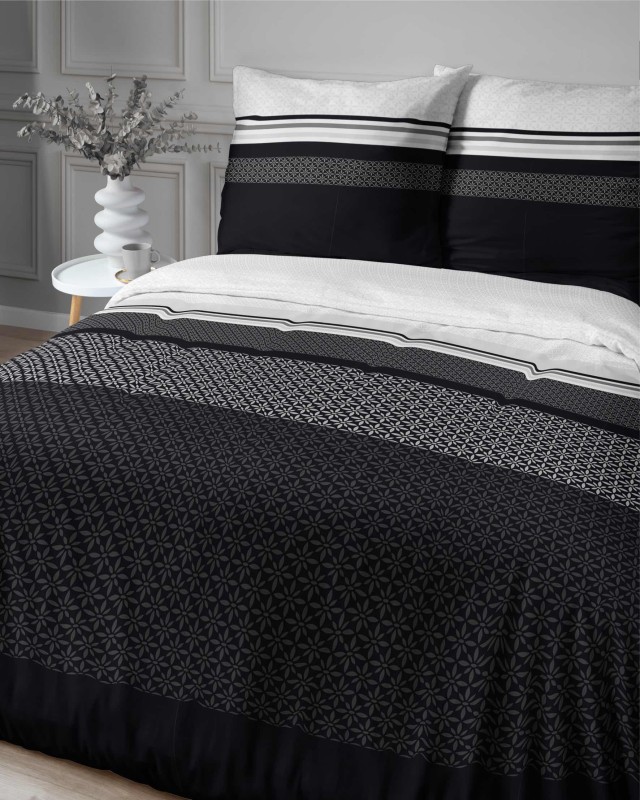 Pościel satynowa 140x200 Home Satin 80 geometryczna biała czarna-3
