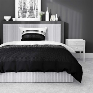 Pościel satynowa 140x200 Home Satin 80 geometryczna biała czarna-1