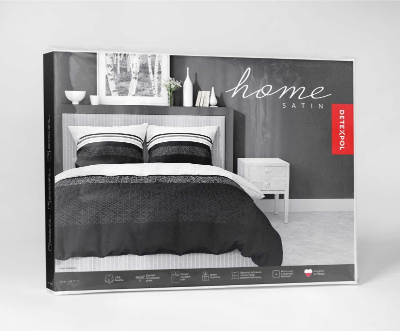 Pościel satynowa 140x200 Home Satin 80 geometryczna biała czarna-4
