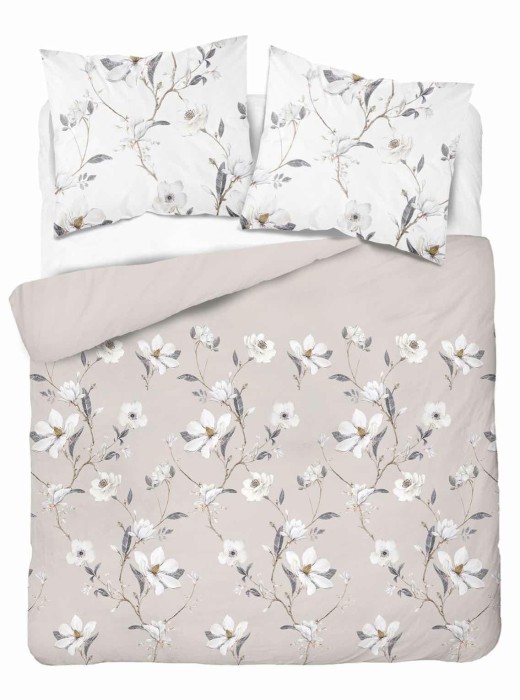 Pościel satynowa 160x200 Home Satin 80 kwiaty beżowa-2