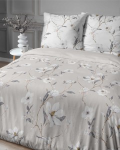 Pościel satynowa 160x200 Home Satin 80 kwiaty beżowa-3