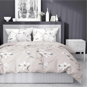 Pościel satynowa 160x200 Home Satin 80 kwiaty beżowa-1