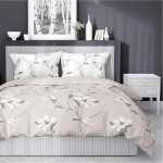 Pościel satynowa 220x200 Home Satin 80 kwiaty beżowa