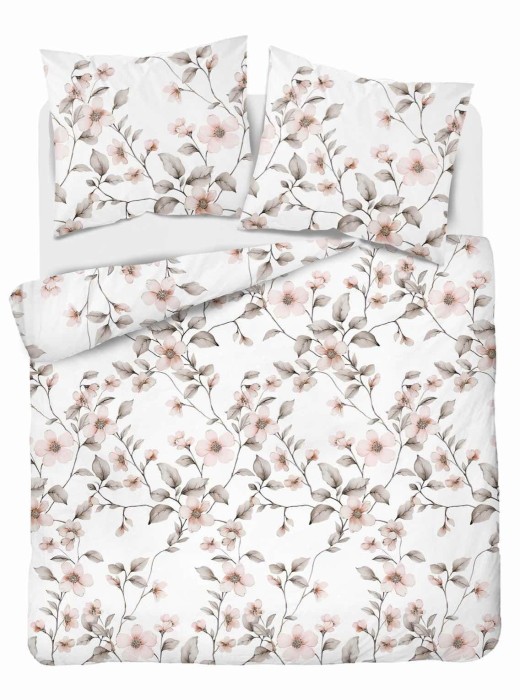 Pościel satynowa 220x200 Home Satin 80 kwiatki biała beżowa-2