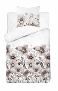 Pościel satynowa 140x200 Home Satin 81 biała beżowa kwiaty-2