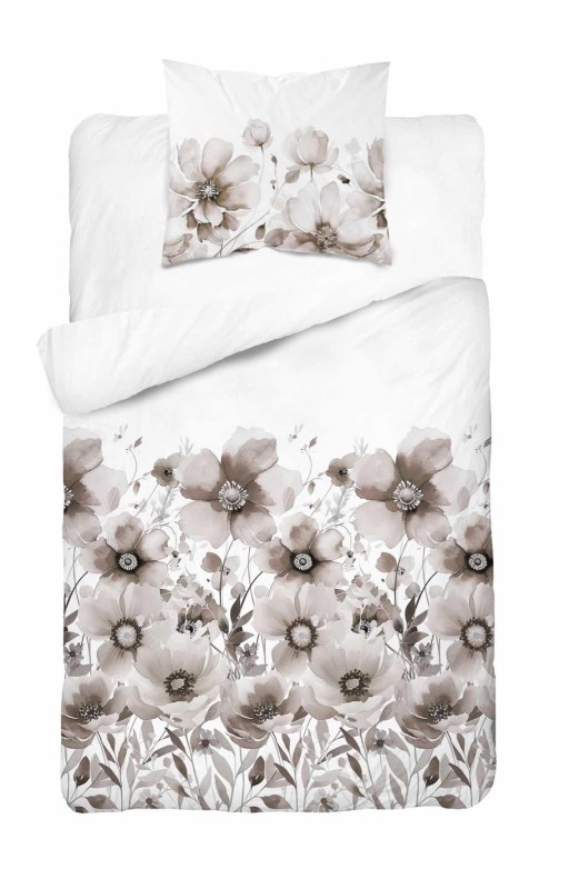 Pościel satynowa 140x200 Home Satin 81 biała beżowa kwiaty-2