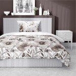 Pościel satynowa 140x200 Home Satin 81 biała beżowa kwiaty