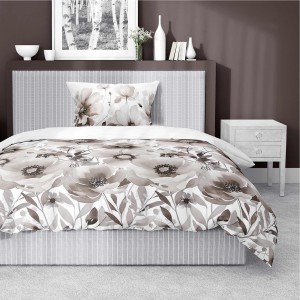 Pościel satynowa 140x200 Home Satin 81 biała beżowa kwiaty-1