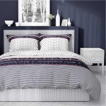 Pościel satynowa 220x200 Home Satin 81 biała granatowa kotwice marynarska