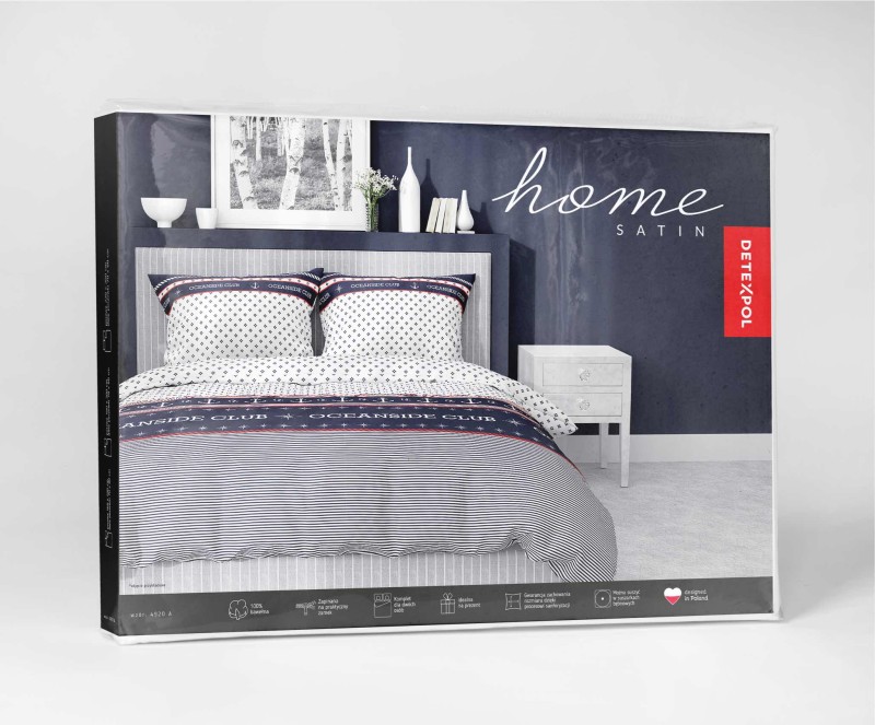Pościel satynowa 220x200 Home Satin 81 biała granatowa kotwice marynarska-4