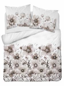 Pościel satynowa 220x200 Home Satin 81 biała beżowa kwiaty-2
