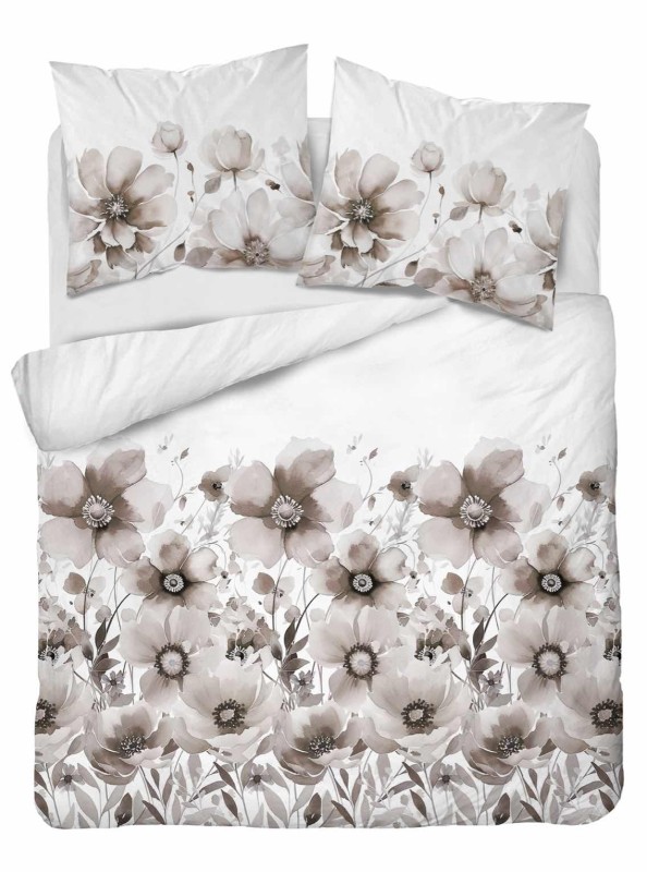 Pościel satynowa 220x200 Home Satin 81 biała beżowa kwiaty-2