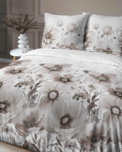 Pościel satynowa 220x200 Home Satin 81 biała beżowa kwiaty-3