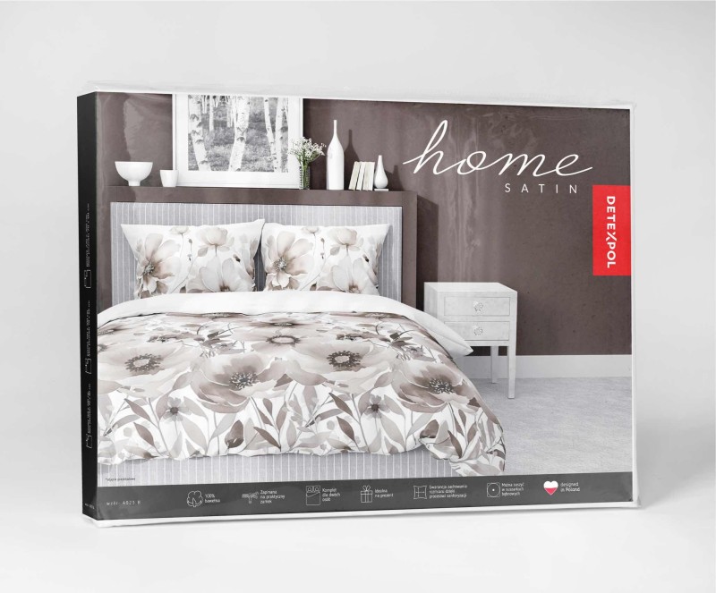 Pościel satynowa 220x200 Home Satin 81 biała beżowa kwiaty-4