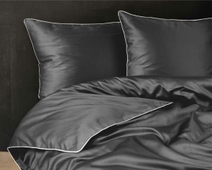 Pościel satynowa 160x200 Mako Satin 62 grafitowa z lamówką-4