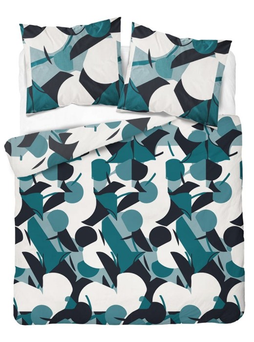 Pościel satynowa 160x200 Home Satin turkusowa biała geometryczna-2
