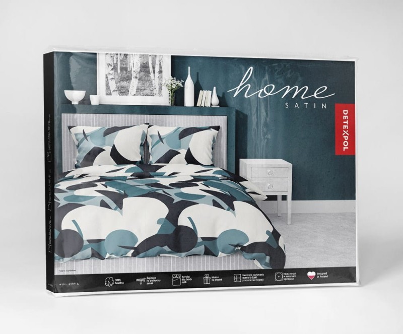 Pościel satynowa 160x200 Home Satin turkusowa biała geometryczna-5