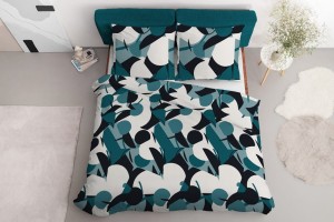 Pościel satynowa 160x200 Home Satin turkusowa biała geometryczna-4