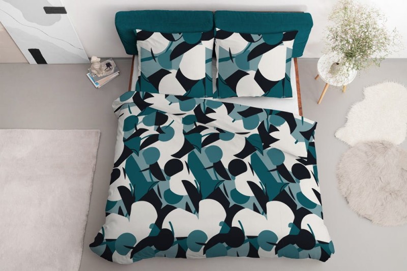 Pościel satynowa 160x200 Home Satin turkusowa biała geometryczna-4