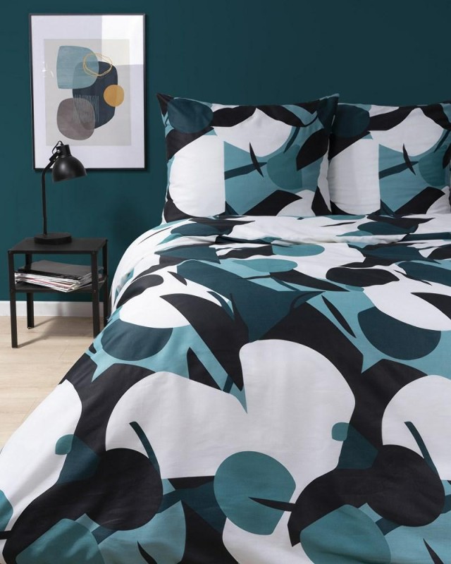 Pościel satynowa 160x200 Home Satin turkusowa biała geometryczna-3