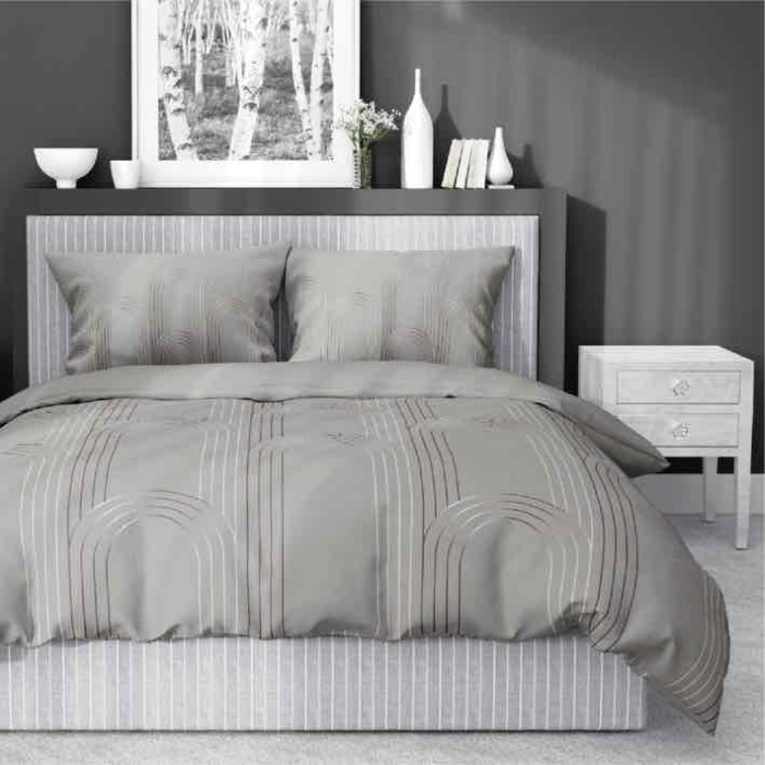 Pościel satynowa 220x200 Home Satin 64 geometryczna beżowa-1