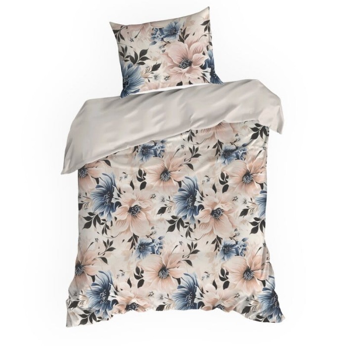 Komplet Pościeli Bawełnianej 140x200 Sonia 33 beżowa niebieska-2