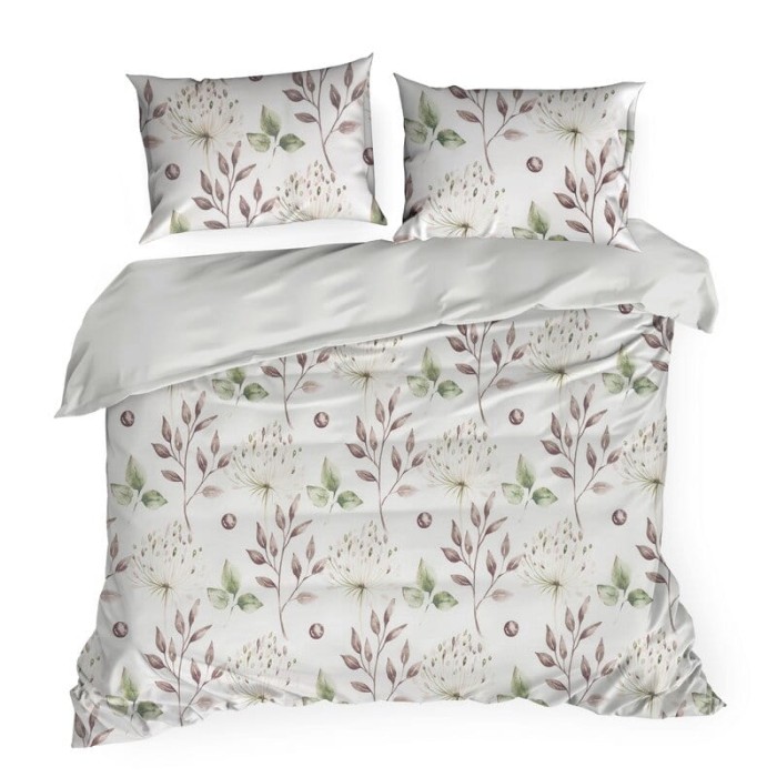 Komplet Pościeli Bawełnianej 220x200 Sonia 36 biała liście-2