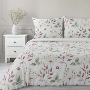 Komplet Pościeli Bawełnianej 220x200 Sonia 36 biała liście-1
