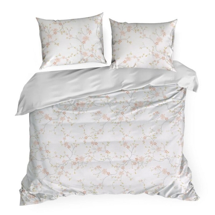 Komplet Pościeli Bawełnianej 220x200 Sonia 37 biała jasnoróżowa kwiaty-2