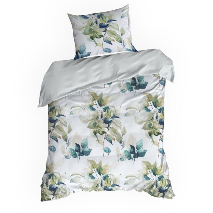 Komplet Pościeli Bawełnianej 140x200 Sonia 38 biała niebieska zielona liście-2