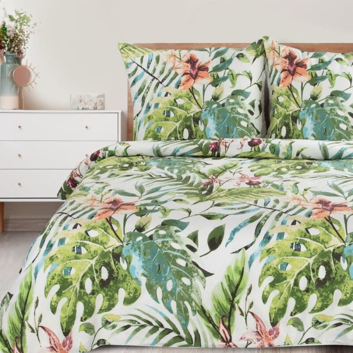 Komplet Pościeli Bawełnianej 220x200 Sonia 40 zielona ciemna liście-1
