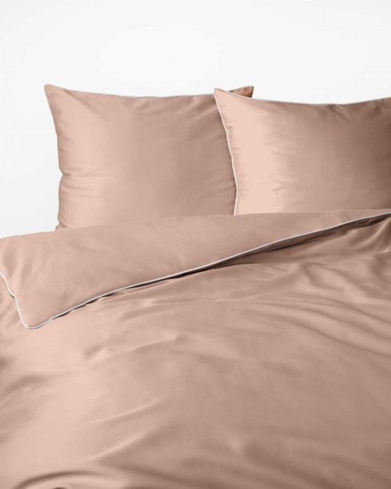 Pościel satynowa 160x200 Mako Satin 62 brzoskwiniowa z lamówką-2
