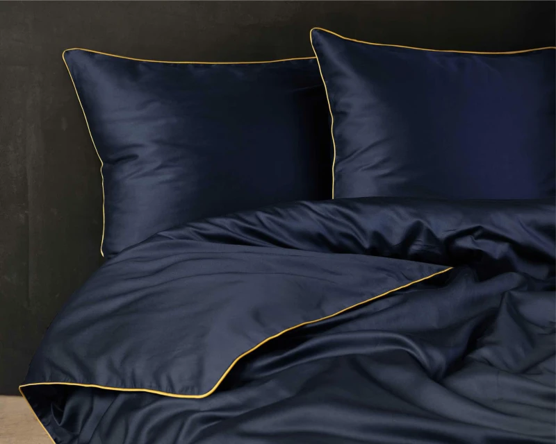 Pościel satynowa 160x200 Mako Satin 62 granatowa z lamówką-4