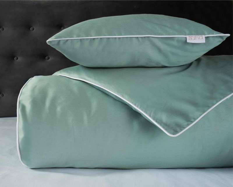 Pościel satynowa 220x200 Mako Satin 62 miętowa z lamówką-3