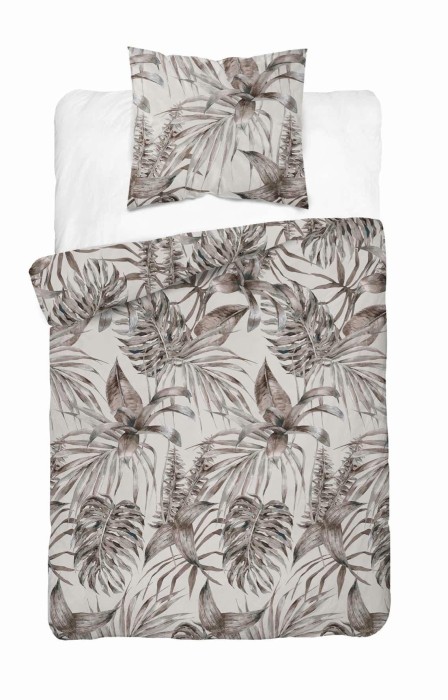 Pościel satynowa 140x200 Home Satin 54 beżowa liście-2