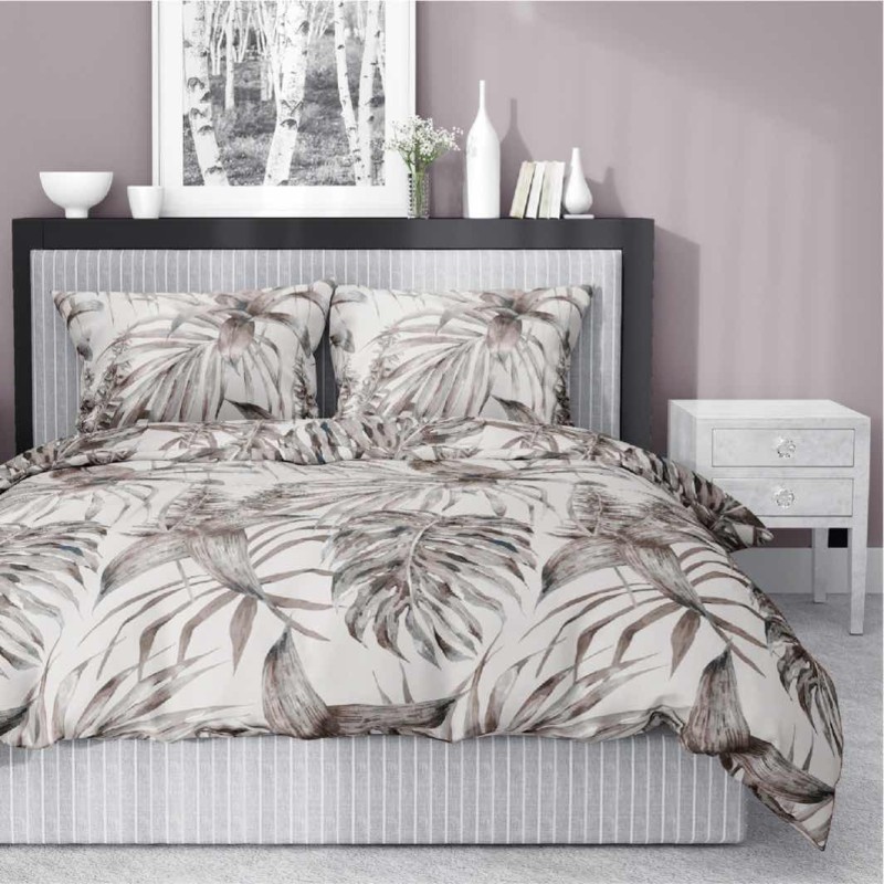 Pościel satynowa 140x200 Home Satin 54 beżowa liście-1