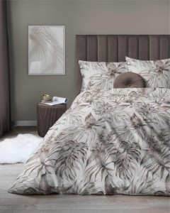 Pościel satynowa 140x200 Home Satin 54 beżowa liście-3