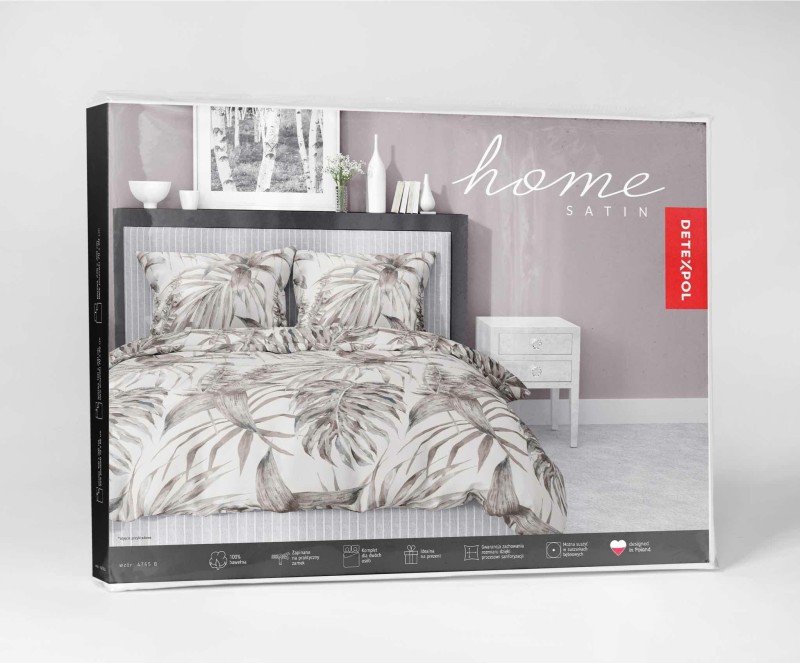 Pościel satynowa 140x200 Home Satin 54 beżowa liście-4