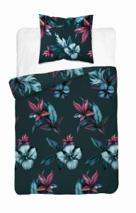 Pościel satynowa 140x200 Home Satin 54 zielona ciemna kwiaty-2