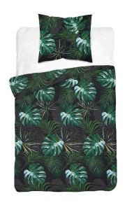Pościel satynowa 140x200 Home Satin 40 czarna zielona liście-2