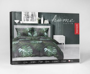 Pościel satynowa 140x200 Home Satin 40 czarna zielona liście-4