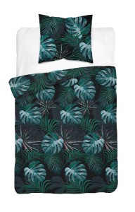 Pościel satynowa 140x200 Home Satin 40 czarna turkusowa liście-2
