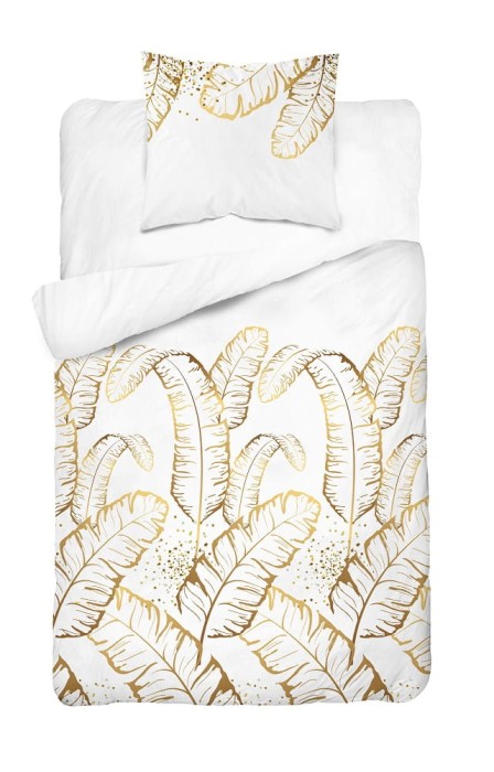 Pościel satynowa 140x200 Home Satin 40 biała złota liście-2