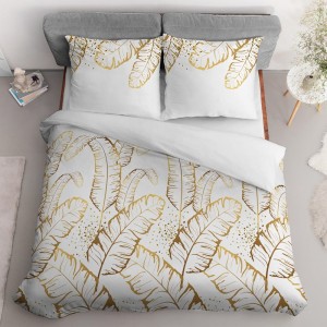 Pościel satynowa 140x200 Home Satin 40 biała złota liście-3