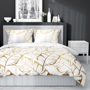 Pościel satynowa 140x200 Home Satin 40 biała złota liście-1