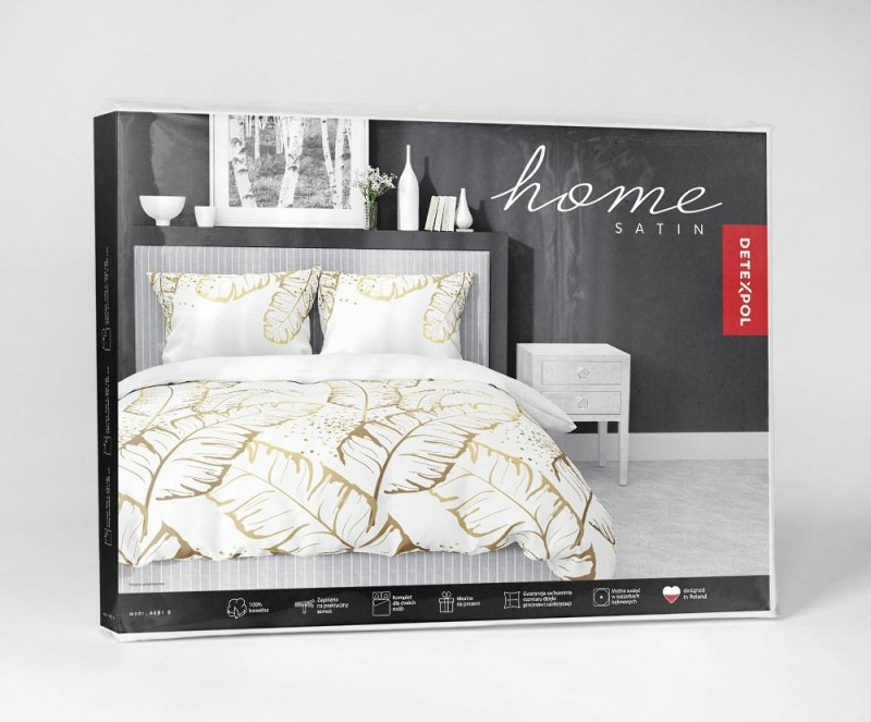 Pościel satynowa 140x200 Home Satin 40 biała złota liście-4