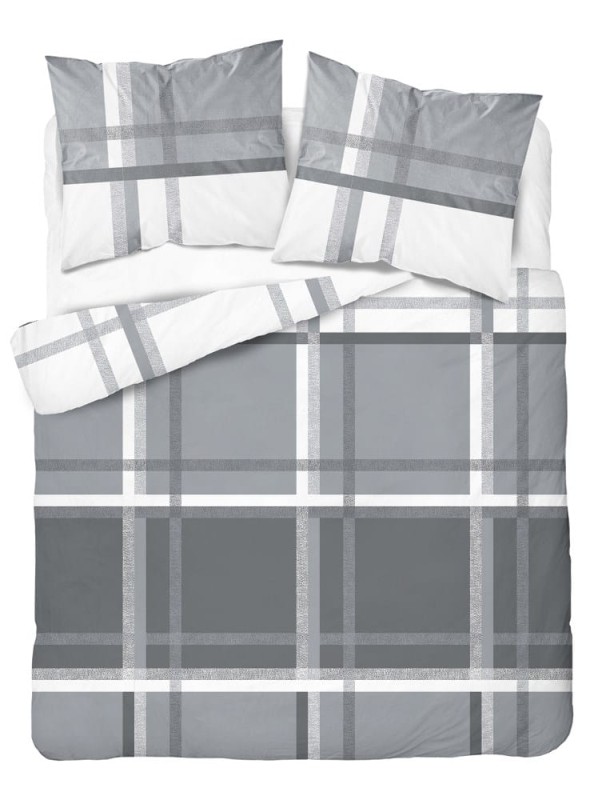 Pościel satynowa 220x200 Home Satin 40 szara biała kratka-2