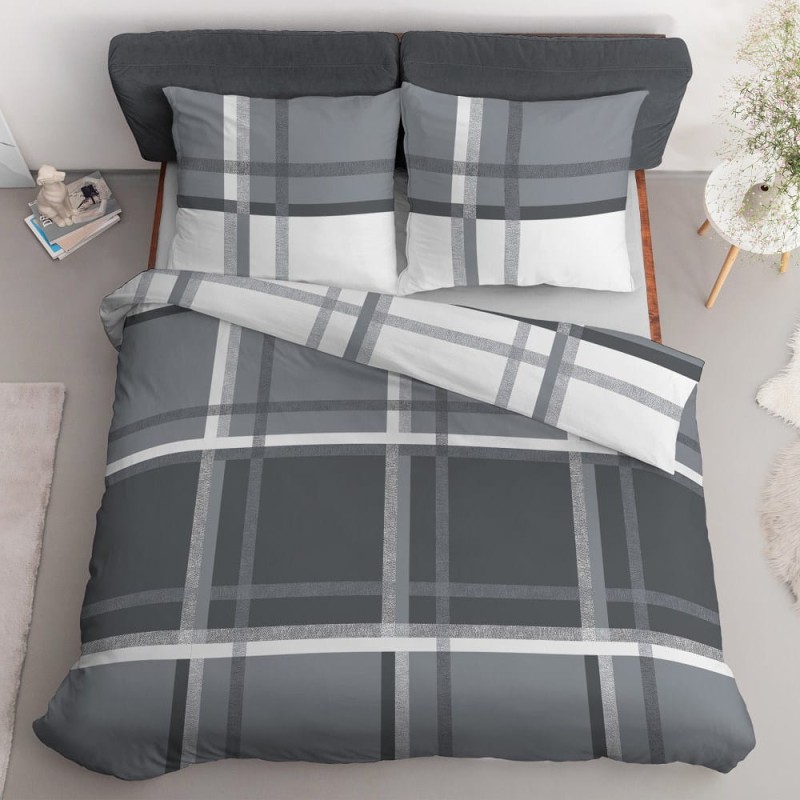 Pościel satynowa 220x200 Home Satin 40 szara biała kratka-3